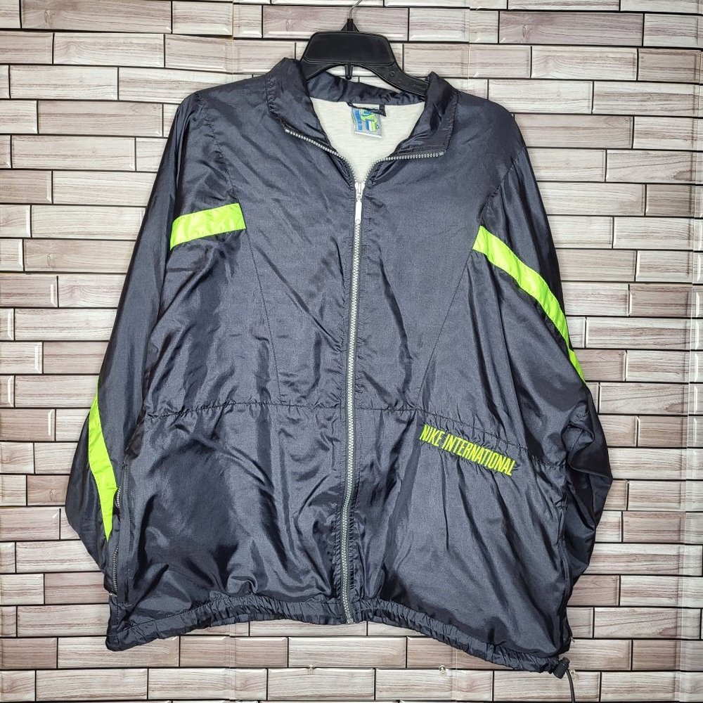 Vintage Nike International Jacket Men's‎ Size L Nylon Navy/Neon Green 90s Jacket
